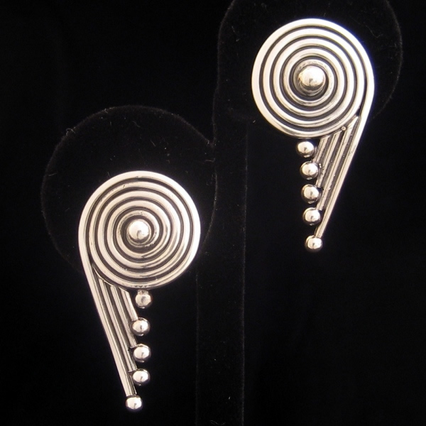 Hector Aguilar Reproduction Sterling Silver Pierced Earrings by Jose Luis  Flores of Taxco