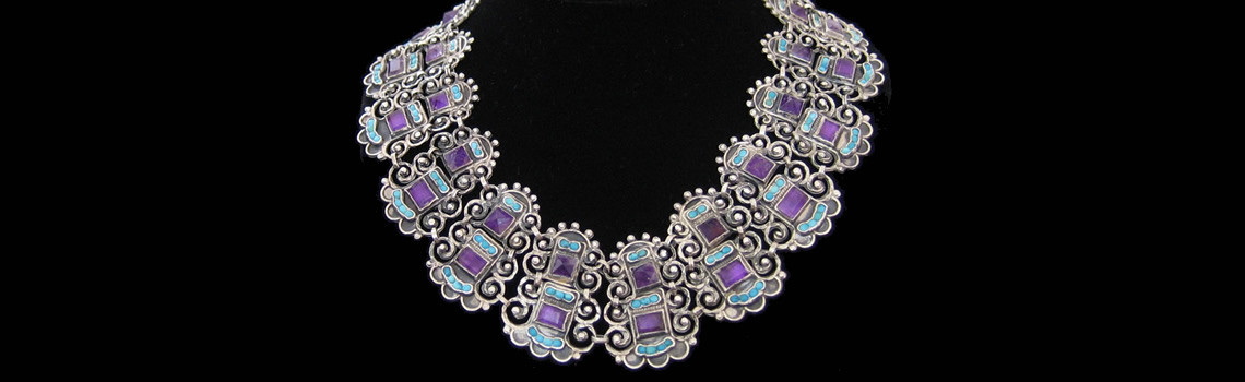 Slider – Vintage Sterling Silver, Turquoise & Amethyst Cleopatra Necklace