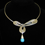 Veronica Ruffo Original Design Twisted Ribbon Sterling Silver & Turquoise Pendant
