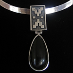 Veronica Ruffo Original Design Sterling Silver & Black Onyx Pendant with Geometric Aztec Design