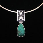 Veronica Ruffo Original Design Sterling Silver & Turquoise Pendant with Geometric Aztec Design