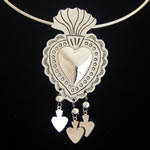 Maria Belen Nilson Original Design Oaxacan Sacred Heart Sterling Silver Pin / Pendant