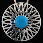 Veronica Ruffo Original Design Pierced Circular Sterling Silver Pendant / Enhancer with Turquoise
