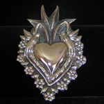 Sacred Heart Sterling Silver Repousse Pin/Pendant with Pajaritos or Birds