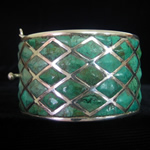 Manuel Porcayo Original Design Sterling Silver & Mexican Malachite Bangle Bracelet from Taxco