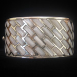 Manuel Porcayo Original Design Sterling Silver & White Mother-of-Pearl Bangle Bracelet from Taxco