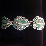 Manuel Porcayo of Taxco Original Design Sterling Silver & Mexican Malachite Leaf Bracelet