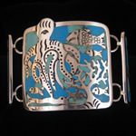 Manuel Porcayo Original Design Panel Bracelet with Seascape in Sterling Silver & Turquoise