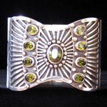Veronica Ruffo of Taxco Original Design Bangle Cuff Bracelet Featuring Green Crystal Accents