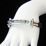 Maria Belen Nilson Original Design Modernist Sterling Silver, Turquoise & Braided Leather Bracelet