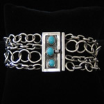 Veronica Ruffo Original Design Sterling Silver Chain Bracelet with Natural Turquoise Accents