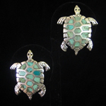 Original Design Sterling Silver & Mexican Malachite Earrings with Turtle Motif by Manuel Porcayo
