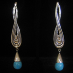 Veronica Ruffo Original Design Twisted Ribbon Sterling Silver & Turquoise Pendant Earrings