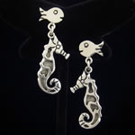 Manuel Porcayo of Taxco Original Design Sterling Silver Seahorse Pierced Earrings