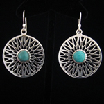 Veronica Ruffo Original Design Pierced Circular Dangle Earrings with Turquoise Accent