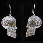 Day of the Dead Sterling Silver, Amber & Coral Skull Earrings from Mexico