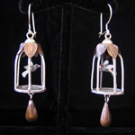 Whimsical Bird Cage Earrings in Sterling Silver with Copper Accents
