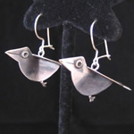 Three Dimensional Bird Earrings in Sterling Silver from Mexico