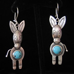 Folk Art Mexican Donkey Earrings in Sterling Silver & Turquoise