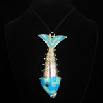 Manuel Porcayo Original Design Sterling Silver & Blue Turquoise Fish Pendant Necklace