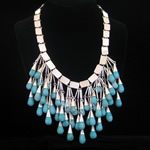 Carmen Armstrong Original Design Sterling Silver & Turquoise Pendant Bib Necklace