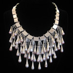 Carmen Armstrong Original Design Sterling Silver & Pink Pearls Pendant Bib Necklace