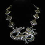 Mermaid Sterling Silver Repousse Necklace by Maria Belen Nilson of Taxco