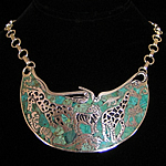 Manuel Porcayo of Taxco Original Design African Animals Necklace with Mexican Malachite Inlay