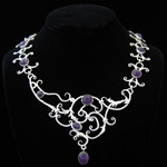 Carmen Armstrong Original Design Baroque Scroll Sterling Silver with Amethysts Necklace