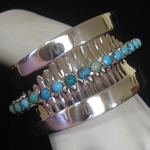 Antonio Pineda of Taxco Design Reproduction Cuff Bracelet in Fine .950 Silver & Turquoise