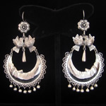 Traditional Mexican Sterling Silver Filigree Earrings with Crescent Moons