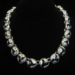 Los Castillo of Taxco Reproduction Fine .970 Silver & Black Obsidian Necklace - 3 Curls Pattern