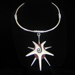 William Spratling Reproduction Sterling Silver & Rosewood Starfish / Aztec Wind God Chocker Necklace