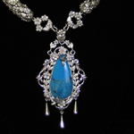 Traditional Mexican Colonial Sterling Silver & Turquoise Filigree Pendant