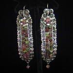 Blue Jaguar Oaxacan Sterling Silver Extra Large Gusano Earrings with Faceted Tourmalines