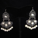 White Pearls & Sterling Silver Filigree Earrings from Oaxaca, Mexico