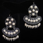 Large Dramatic Sterling Silver & White Pearls Filigree Earrings from Oaxaca, Mexico