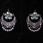 Mexican Sterling Silver Filigree Hoop Earrings with Turquoise Accents