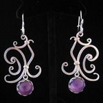 Mexican Sterling Silver Filigree Scroll Earrings with Amethyst Accents