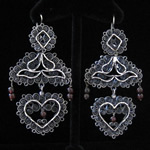 Oaxacan Sterling Silver & Garnet Filigree Heart Earrings