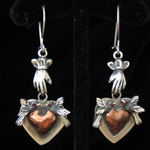 Traditional Mexican Filigree Sterling Silver & Copper Earrings with Hearts, Doves & Hands