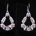 “Pajoritos” or Doves Mexican Colonial Baroque Filigree Teardrop with Sterling, Coral & Turquoise