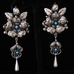 Floral Sterling Silver Filigree Mexican Earrings with Turquoise Accents