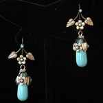 Turquoise & Sterling Silver Pendant Earrings with Floral Filigree from Mexico