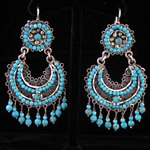 Oaxacan Sterling Silver & Turquoise Arracada Filigree Earrings from Mexico – Medium Size