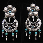 Traditional Colonial Baroque Mexican Sterling Silver Filigree with Turquoise Accents