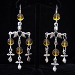 Yalalag Sterling Silver and Amber Beads Earrings from Oaxaca