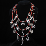 Milagros Necklace in Sterling Silver and Red Coral from Oaxaca, Mexico