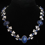 Delicate Mexican Sterling Silver & Lapis Filigree Leaves Necklace