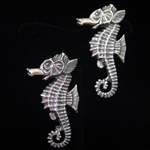 Unattributed Artist Vintage Mexican Sterling Silver Repousse Seahorse Pins - Duet Set